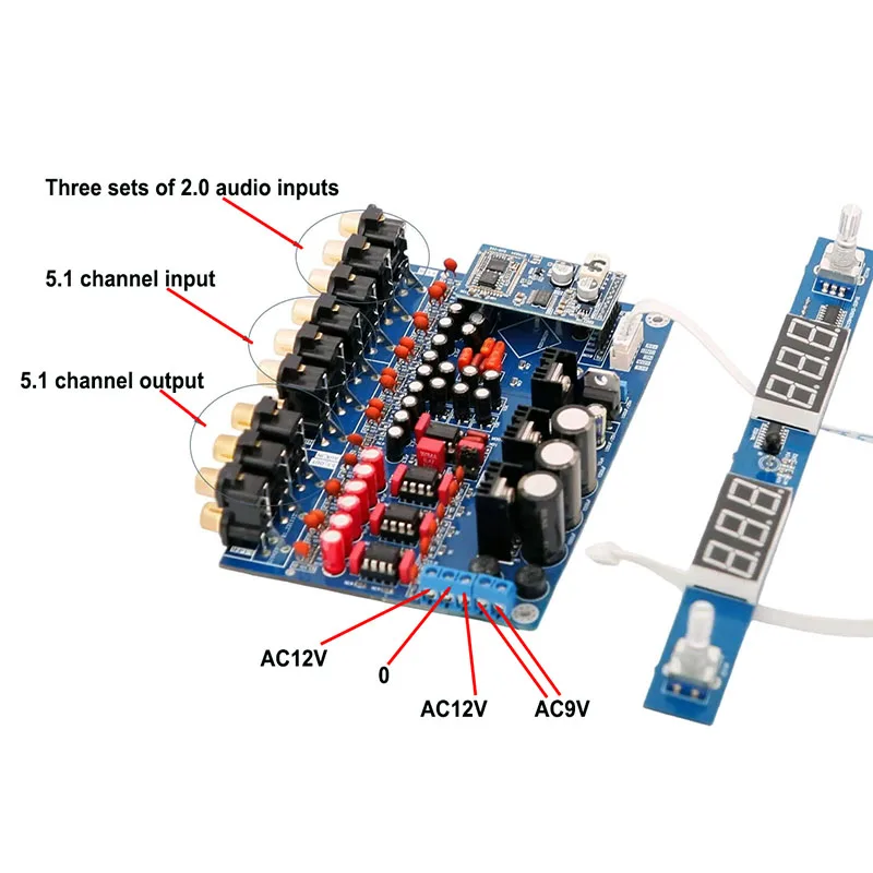 Placa preamplificadora de tono de Control remoto con pantalla Digital Hifi de 5,1 canales, preamplificador de alta fidelidad de 6 canales, compatible con Bluetooth 5,4 APTX/LDAC