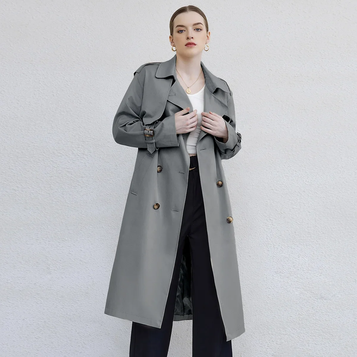 High quality Spring new fashion style trench coat British style thin wild small high school long trench coat women