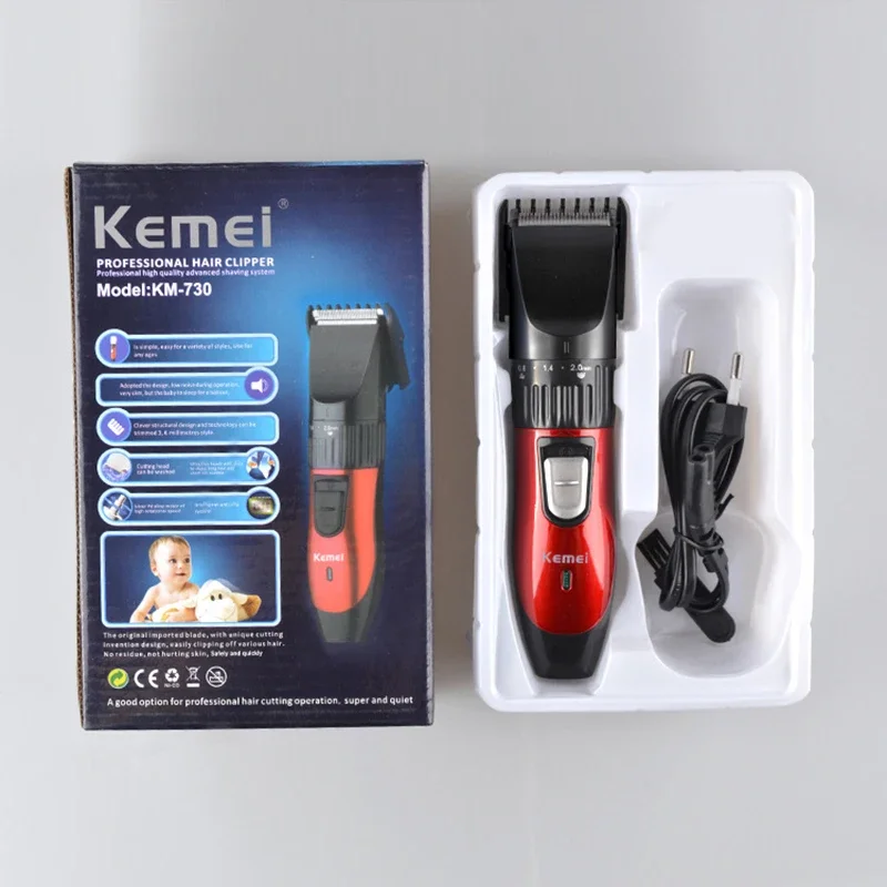 Cortadora de pelo eléctrica recargable Kemei Km-730 para hombres, cortadora inalámbrica portátil, maquinilla de afeitar angular profesional