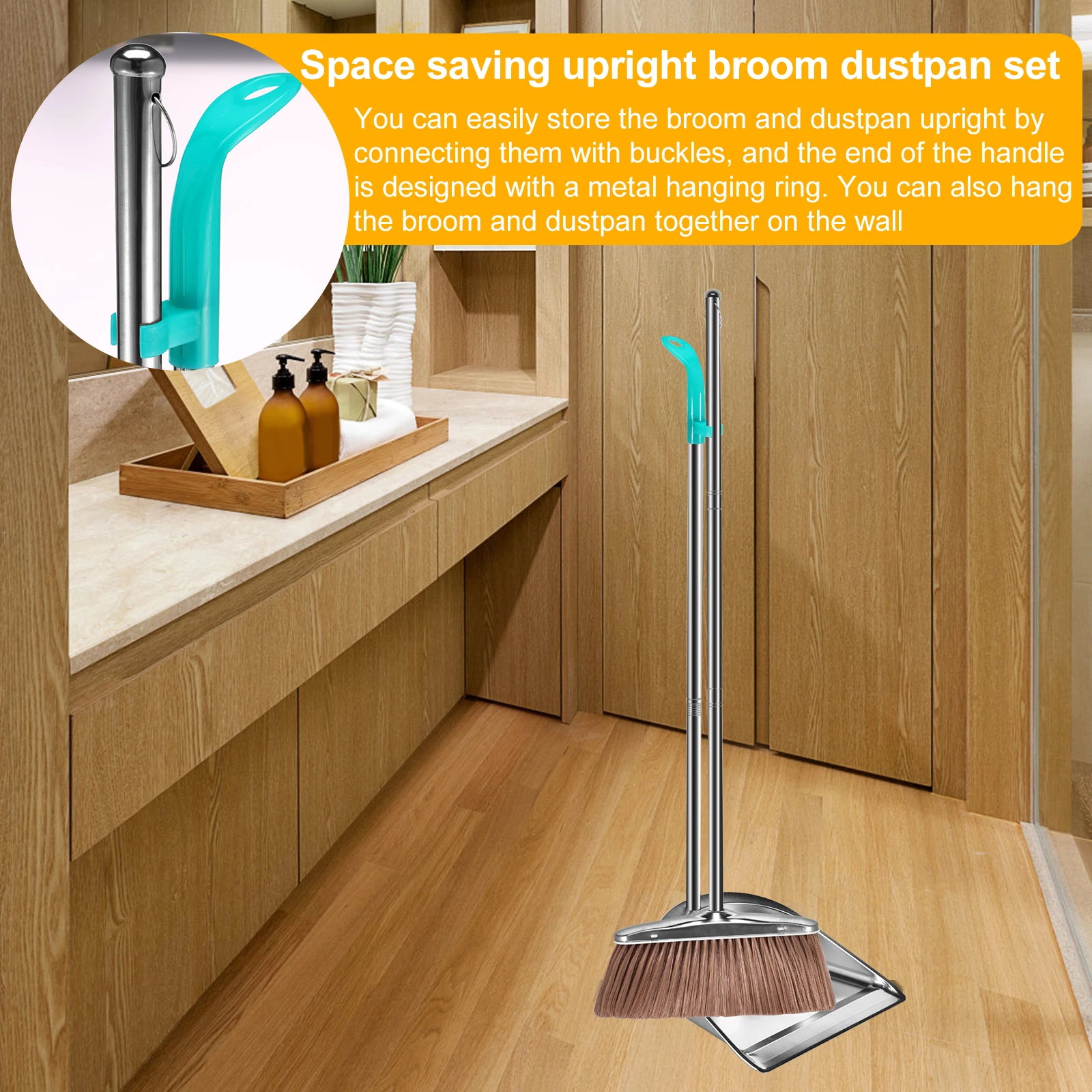 Broom Dustpan Set Stainless Steel Magic Brushs Combination Household Combo Cleaning Tool Dust Pan Long Handle Sweeping