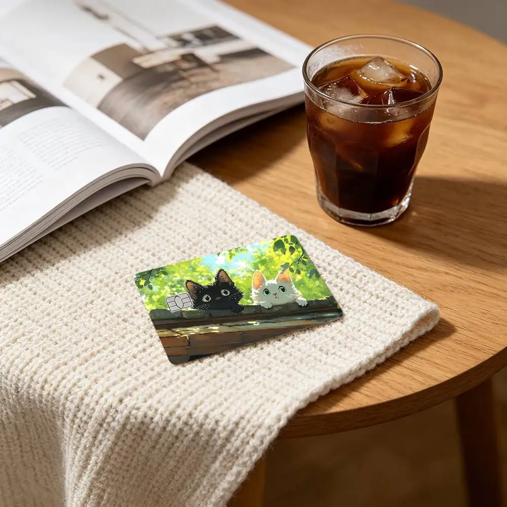 Cute Black Cat Card Stickers Credit Card DIY Card Protector Stickers Waterproof Film Skin Cover