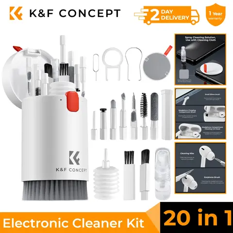K&F CONCEPT 20 in 1 Keyboard Camera Cleaning Kit with Earphone Cleaning Pen,Flocking Sponge,Air Blower,Phone Screen Lens Brushes