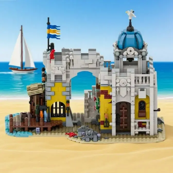 MOC – blocs de construction de prison militaire médiéval, scène de rue médiévale, modèle d'architecture, jouet créatif à assembler soi-même, cadeau de noël