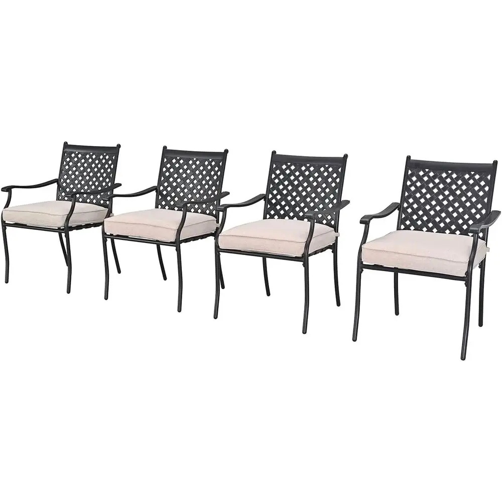 Juego de Muebles de Patio de 4 Piezas: Sillas de Comedor de Hierro Forjado con Cojines para Jardín, Balcón, Área de Piscina (Beige)