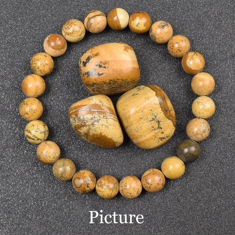 Picture Jasper Stone Beads Bracelet Made of Natural Stone Women Men 6mm 8mm Khaki Yellow Stone Beaded Handmade Bracelet Jewelry