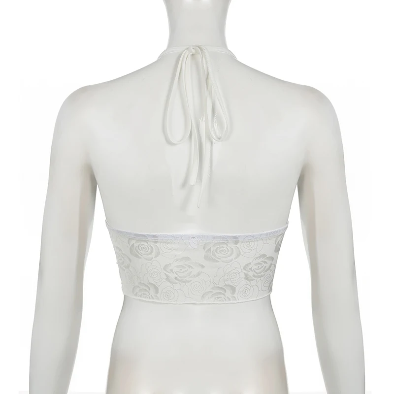 Daraga-Haut en dentelle dos nu blanc pour femme, caraco sexy, mini plis, club, fête, été, court, vacances, mode Y2K, esthétique, chaud, 1300