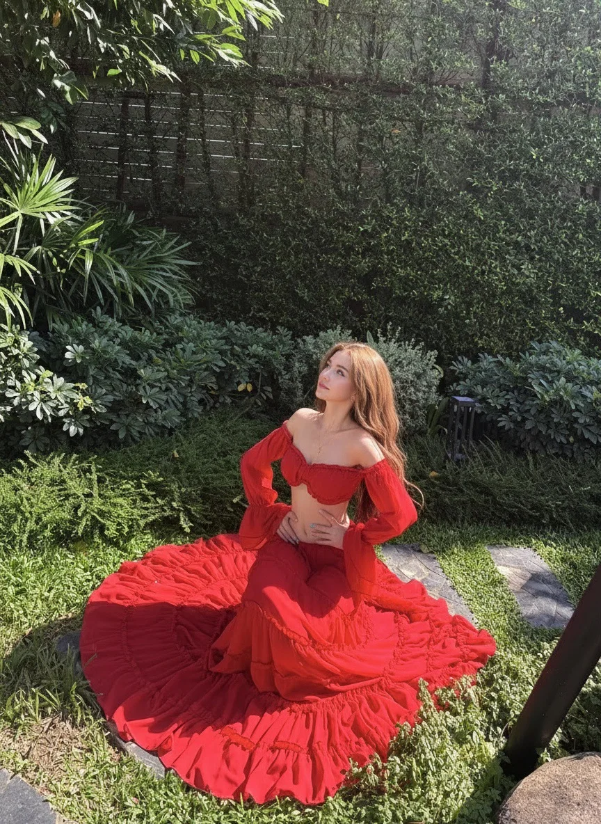 Damen-Badeanzug für Strandurlaub: Französischer Pure Desire Spicy Girl One-Shoulder-Bikini mit Lotusblatt-Rand, Zweiteiliges Set für heiße Quellen – Detail 3
