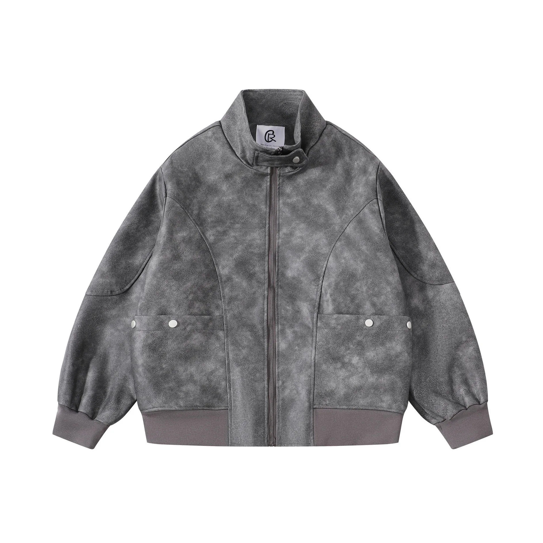 ربيع جديد الرجال الأمريكية خمر تفكيك المتعثرة الجلود دراجة نارية سترة الوقوف طوق البيسبول معطف الطيار منفذها #2