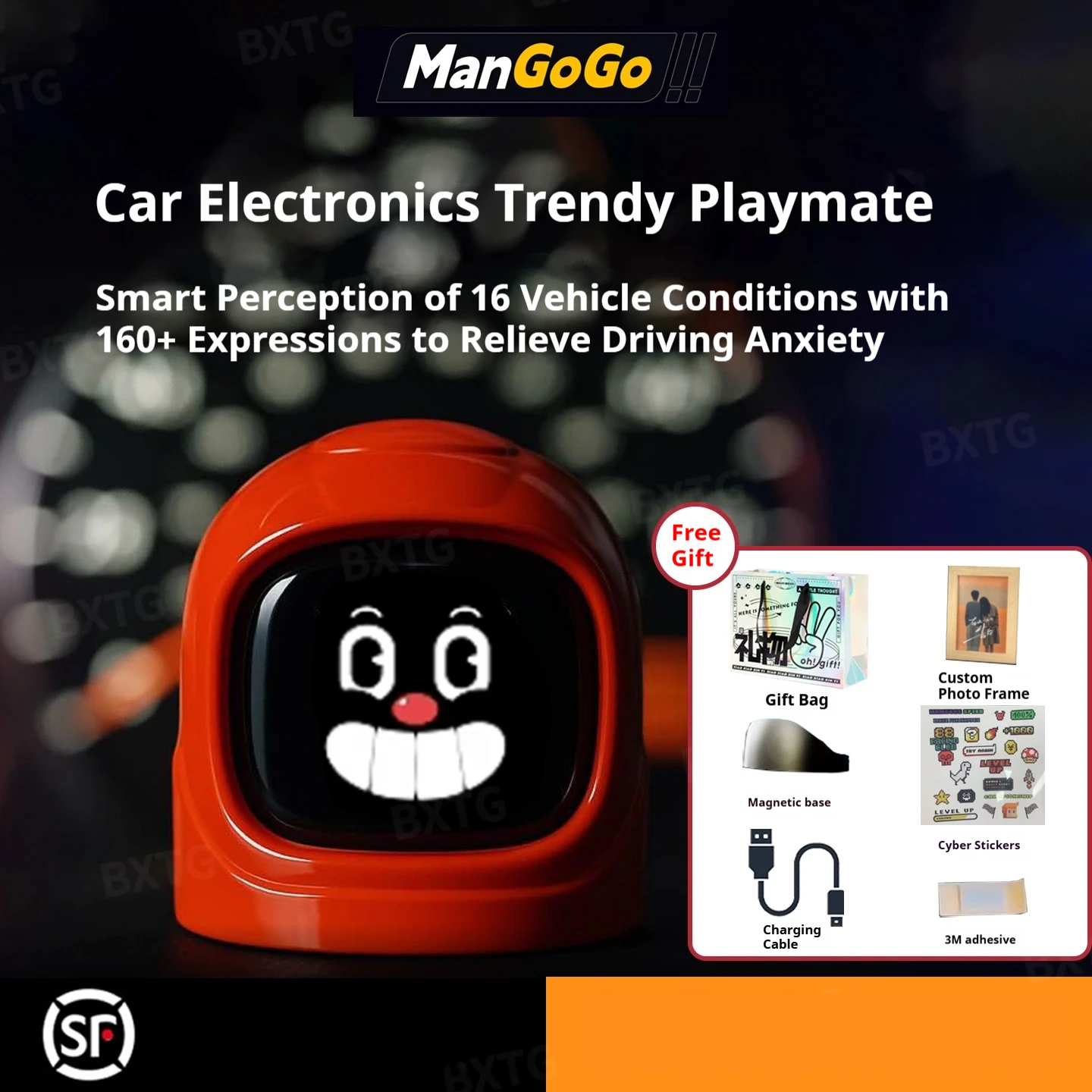 Mangogo Intelligent Car Mounted Electronic Pet Ornaments With Facia Expressions Trendy Vehicle Companion Decorations For Kid