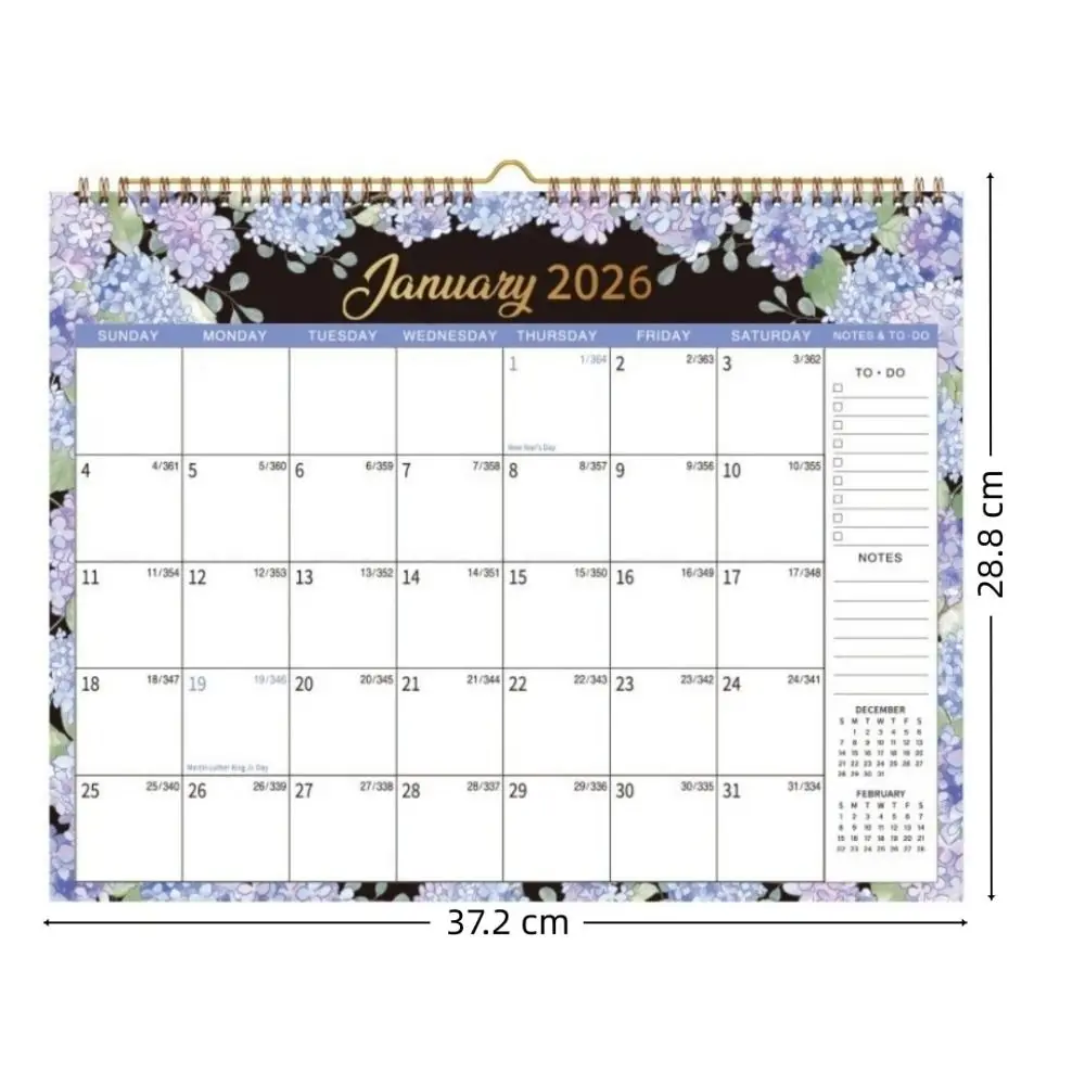 Nouveau 2026 janvier-déc. Calendrier mural reliure spirale motif de fleur calendrier mensuel support mural planificateur mural de 12 mois utilisation au bureau