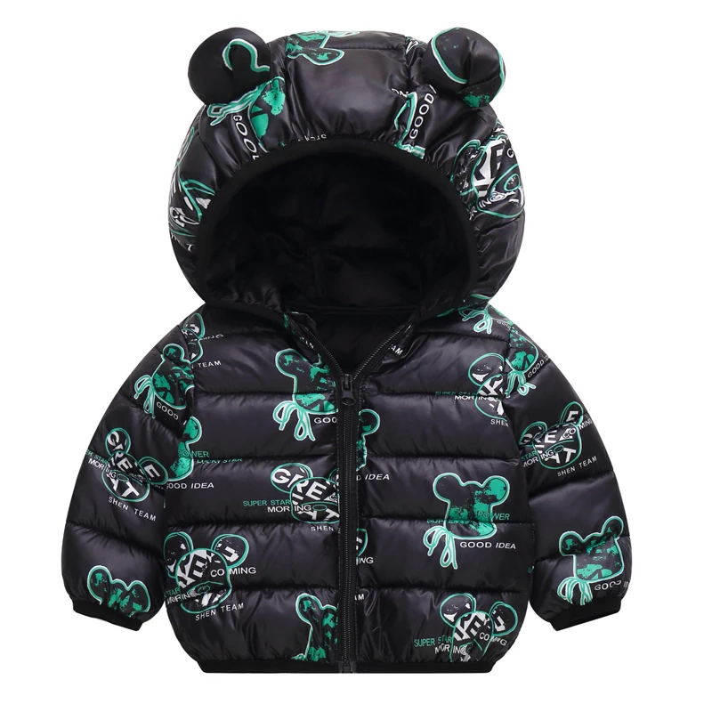 Winter hooded plush warm jacket 1-7 year old boys and girl fashion cartoon print casual down jacket top Beibei children clothing