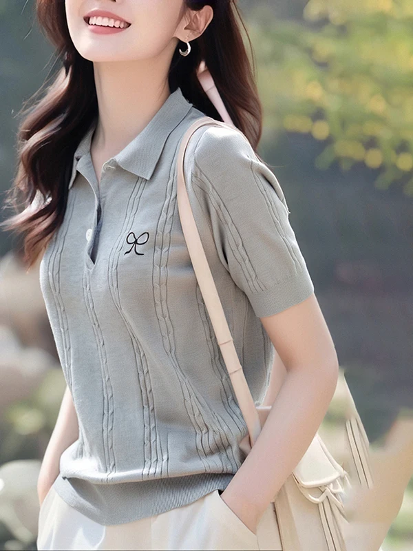 เสื้อถักปักลายหวานๆ คอตั้ง สไตล์ลำลอง แฟชั่น สำหรับผู้หญิง สินค้าเอาท์เล็ท