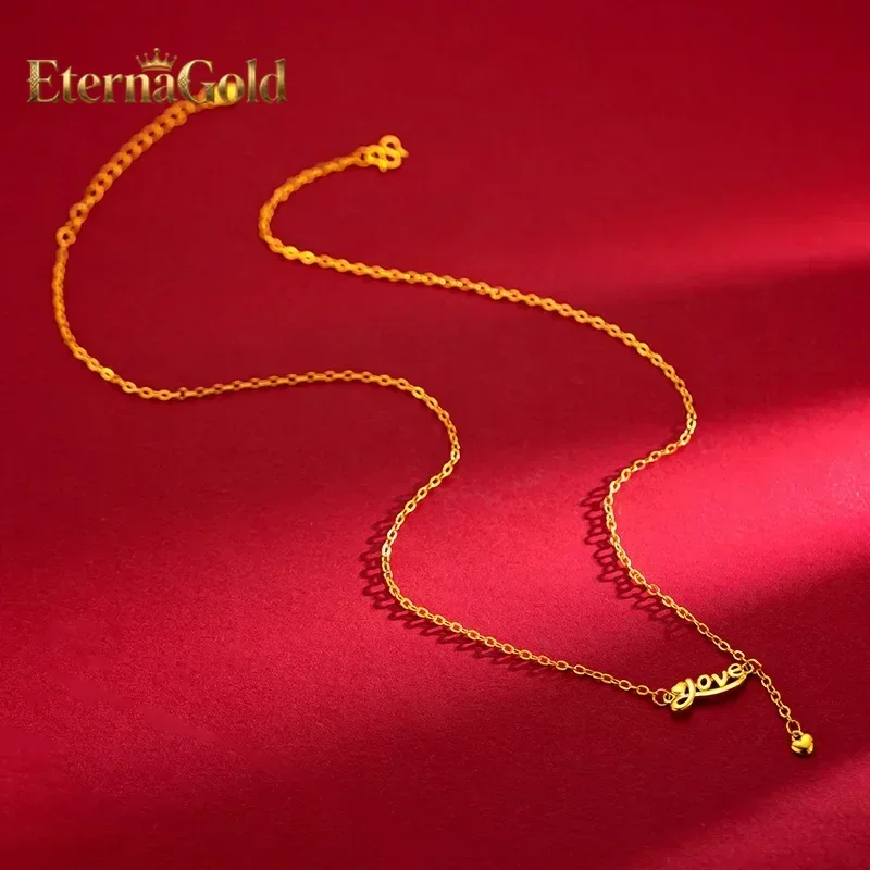 EternaGold  9999 24K Real Yellow Gold Sweet Fashion 'Love' Necklace for Collarbone Enhancement