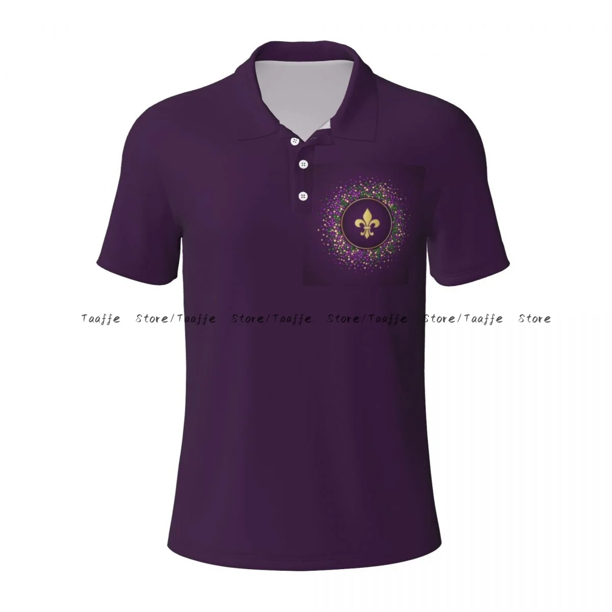 Men's Polo Shirt Mardi Gras Dotted Frame With Golden Fleur De Lis Business Casual Lapel Short Sleeve T-shirt top