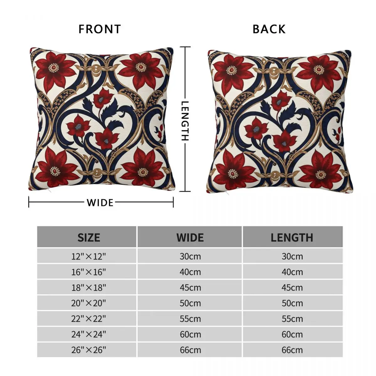 Red Flowers Blue Gold Filigree Pillowcase Polyester Linen Velvet Pattern Decorative Throw Pillow Sofa Seater Cushion Cover 45x45