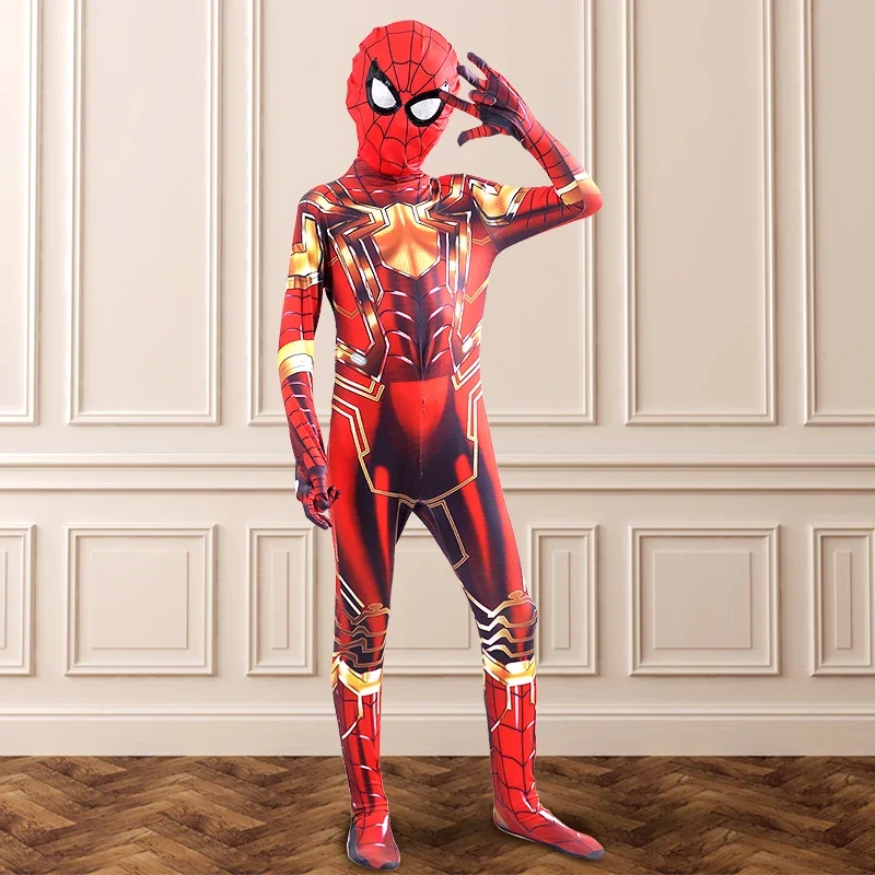 SN55Spiderman Iron Man Costume Kids Superhero Cosplay Bodysuits with Mask 3D Style 3-12 Years Boys Role Play Clothes@54WE