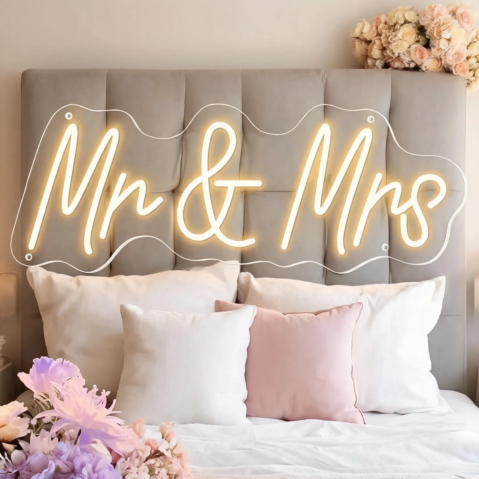 mr-mrs-ledネオンサイン--結婚式の背景装飾、婚約、記念日、寝室用、ロマンチックなカップルへのギフト