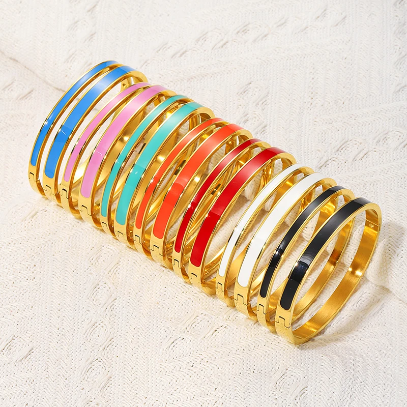 G&D Luxury Colorful Orange Enamel Bangles Bracelets for Women Party Gift Fashion Bangles Original Stainless Steel Jewelry