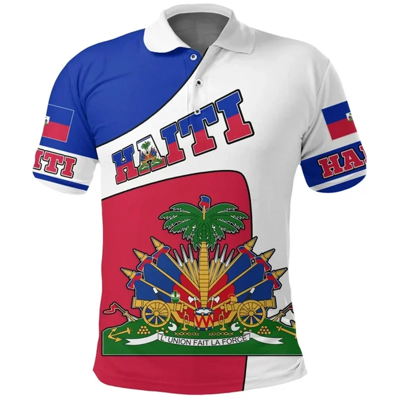 Popular Haiti Flag Polo Shirt For Men Summer 3d Print Tee Shirts Tops Casual Street Short Sleeve Loose Lapel Button Tshirt