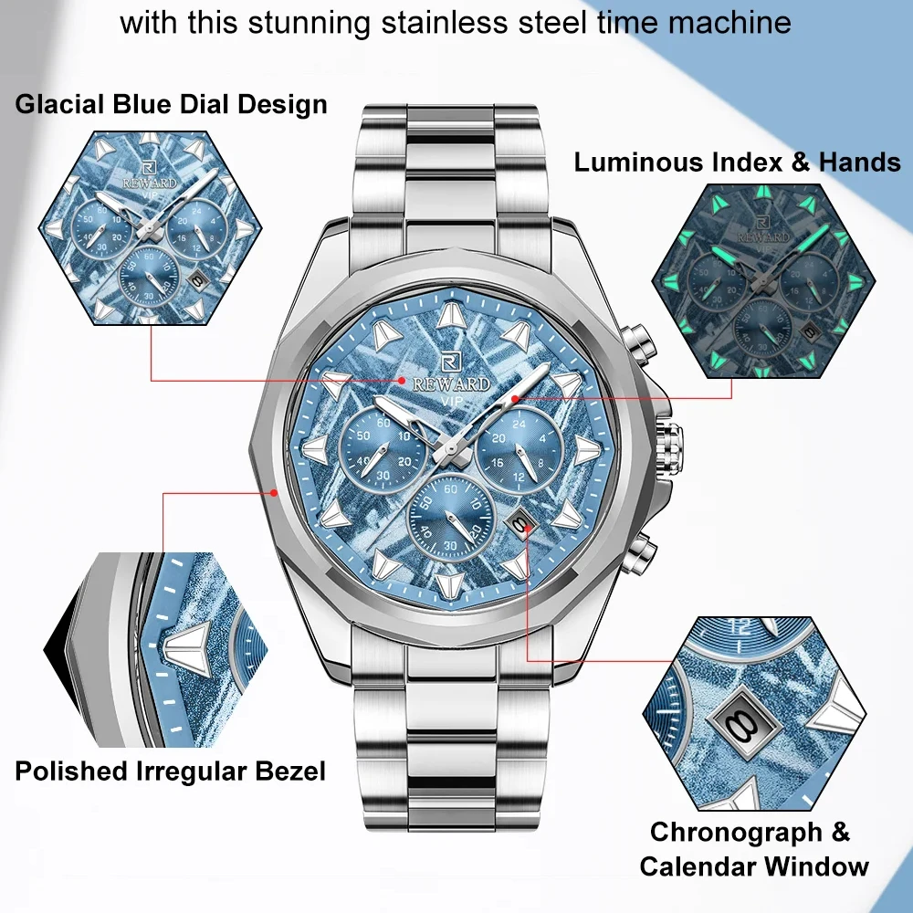 مكافأة 812052 موضة ساعة كوارتز رجالية تصميم فني الطلب الكبير كرونوغراف التقويم مقاوم للماء ساعات الفولاذ المقاوم للصدأ للرجل #3