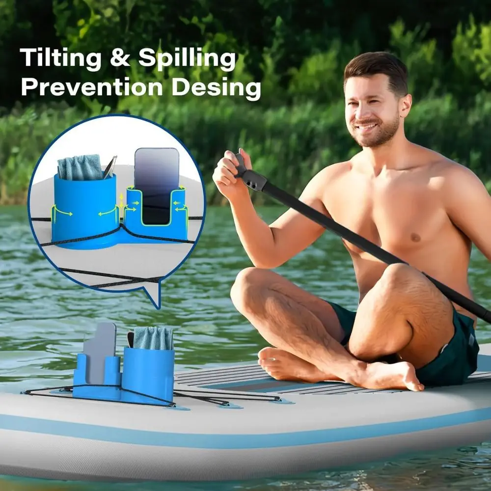 Multi-Functional Paddle Board Cup Holder 2 in 1 Rope Binding Kayak Drink Holder PVC Anti-Dump Paddle Phone Holder Bottle