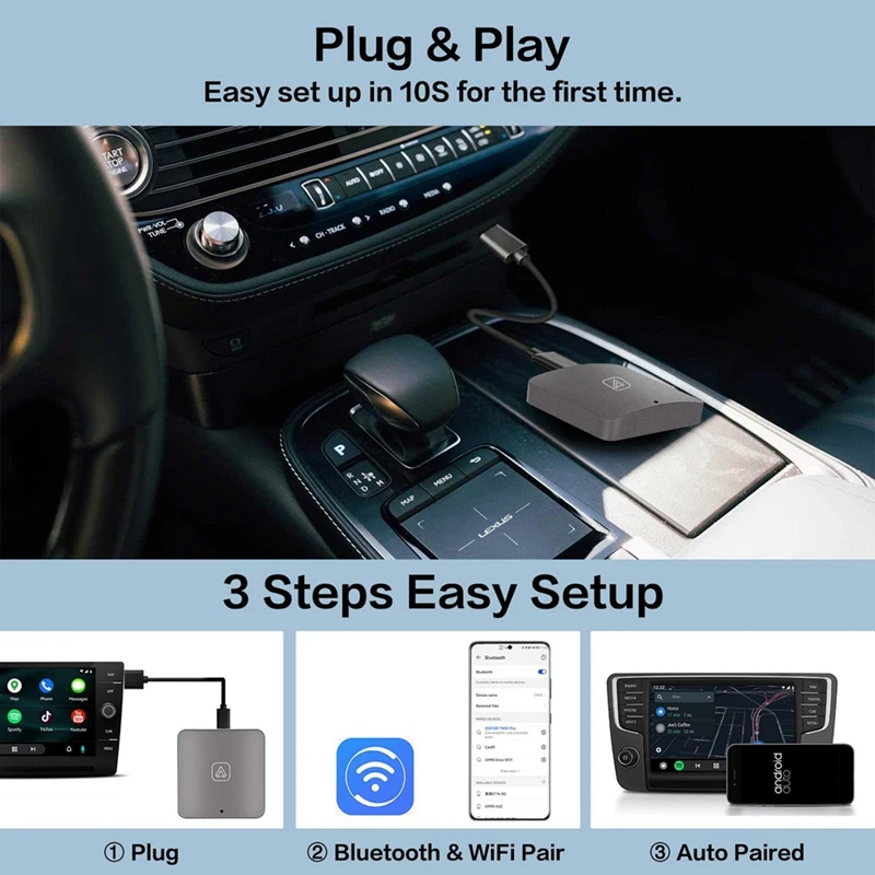 Wireless Android Auto Adapter For Factory Wired Android Auto Cars Wifi Plug & Play Wireless Android Auto Dongle