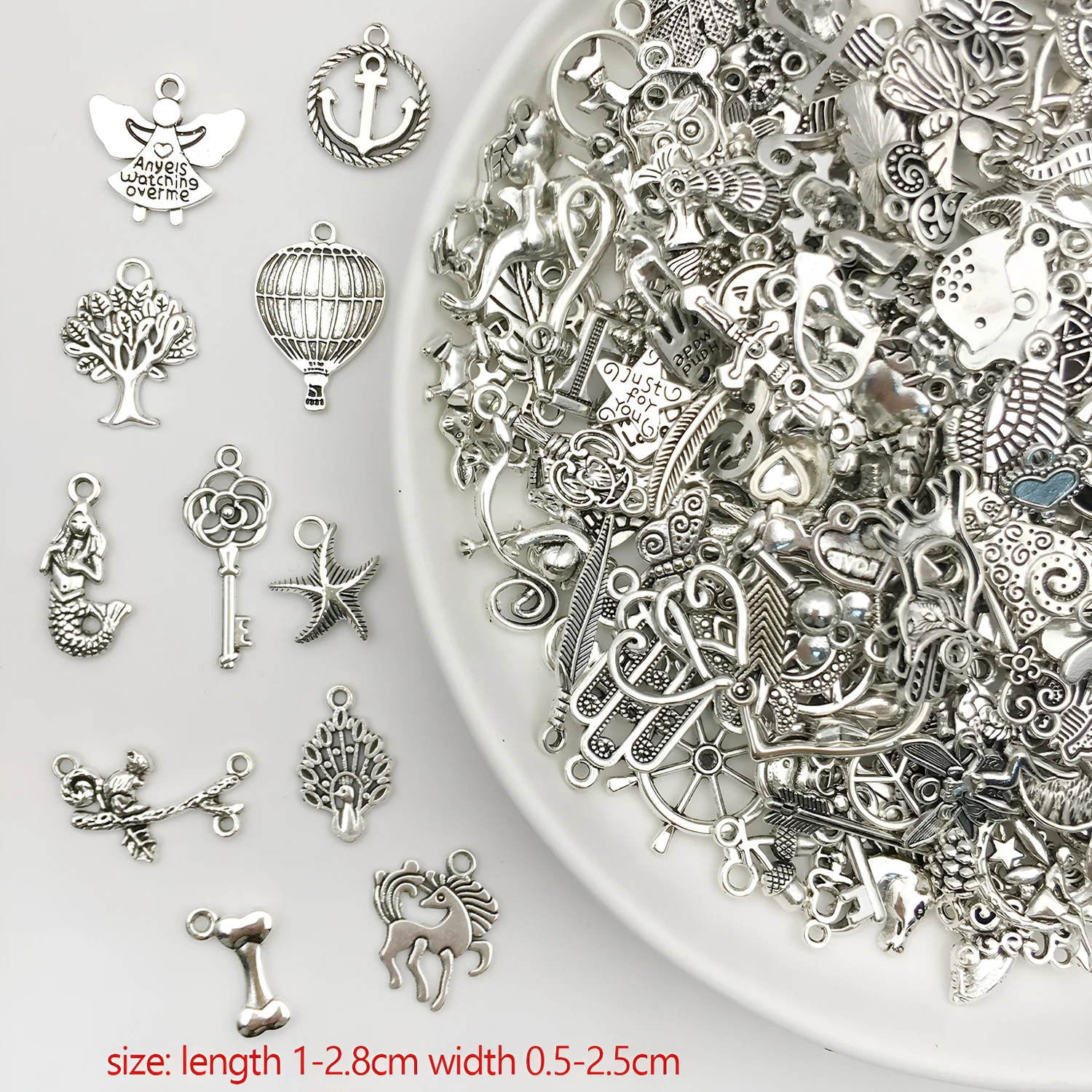 20/30/50/100pcs Random Mix Antique Silver Metal Alloy Bulk Charm Pendant Beads For DIY Handmade Bracelets, Neacklaces, Earrings view 4
