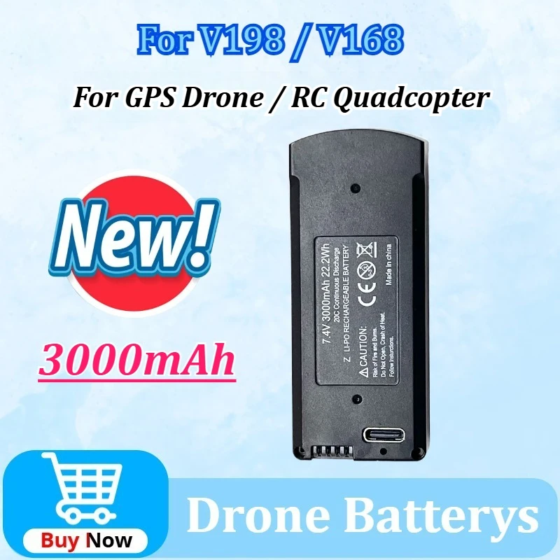 

7.4V 3000mAh/3.7V 2000mAh for V168 V198 GPS Drone Battery V198 MAX PRO 8K Battery Packs for RC Quadcopter Spare Accessories