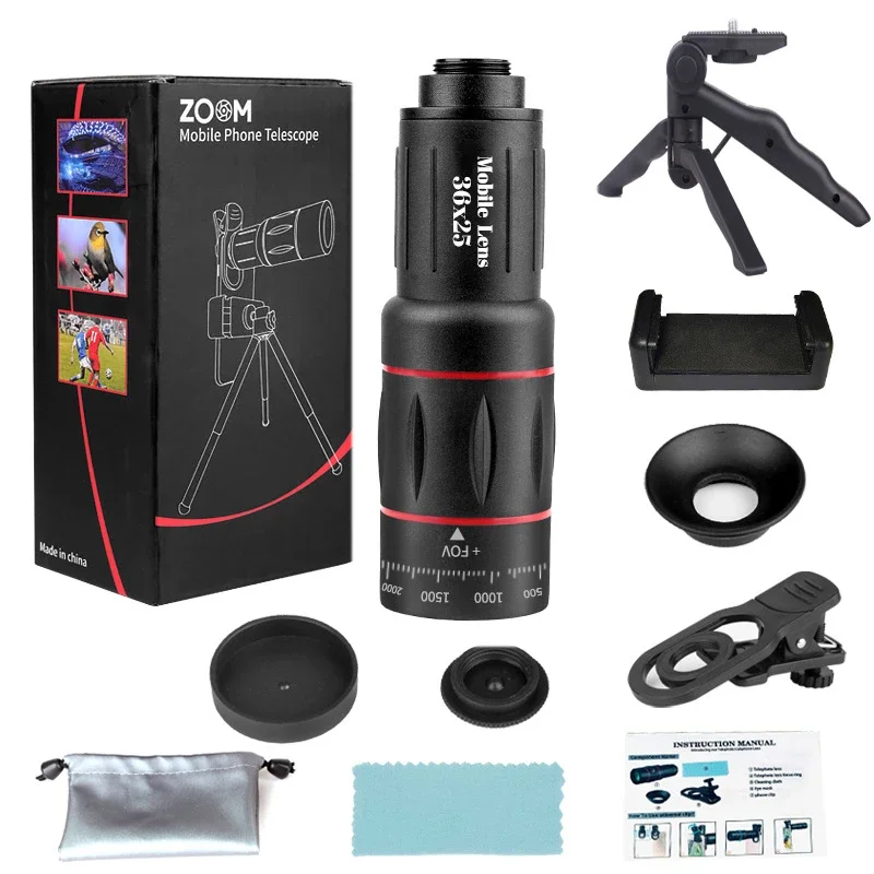 Phone Camera Telescope 18X/64X Mobile Phone Camera Lens Clip-On Zoom Lens Optical Telescope Lens for Camping Hunting Sports