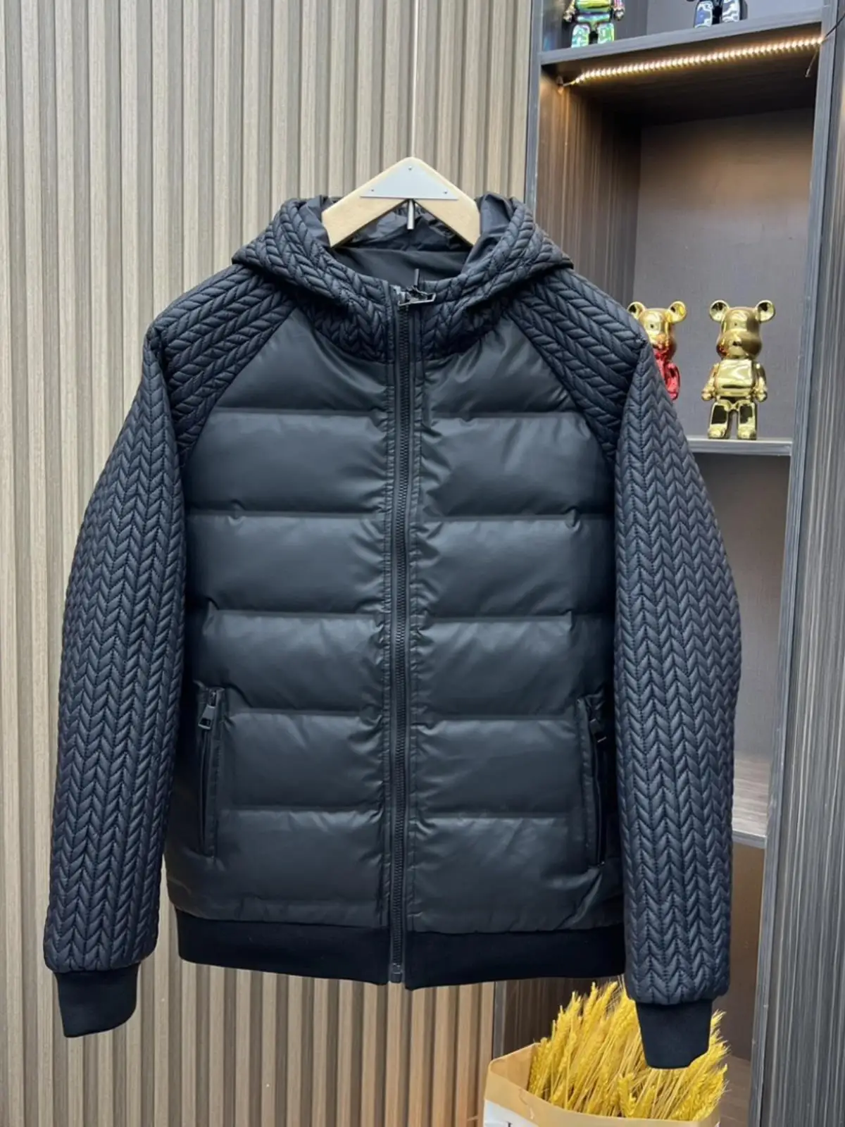 

Slim Fit Cotton Jaet for Men Hooded Patchwork Wheat Spike Casual ort Sle Youthful ular Brand ex Trendy Coat