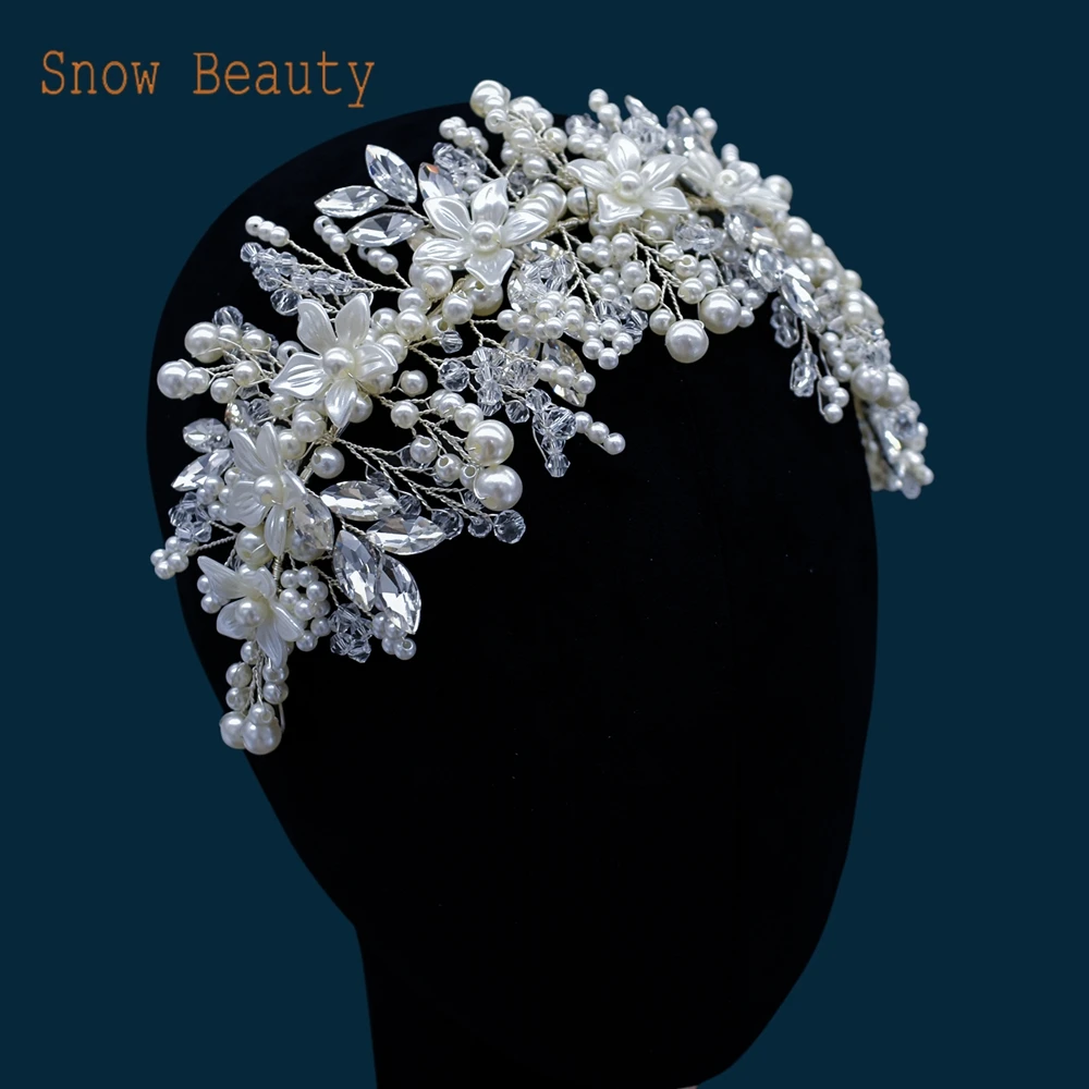 DZ023 Fashion Bride Headpiece Silver Wedding Hair Accessories  Flower Women Hair Jewelry Pearl Princess Tiara Girl Hairbands