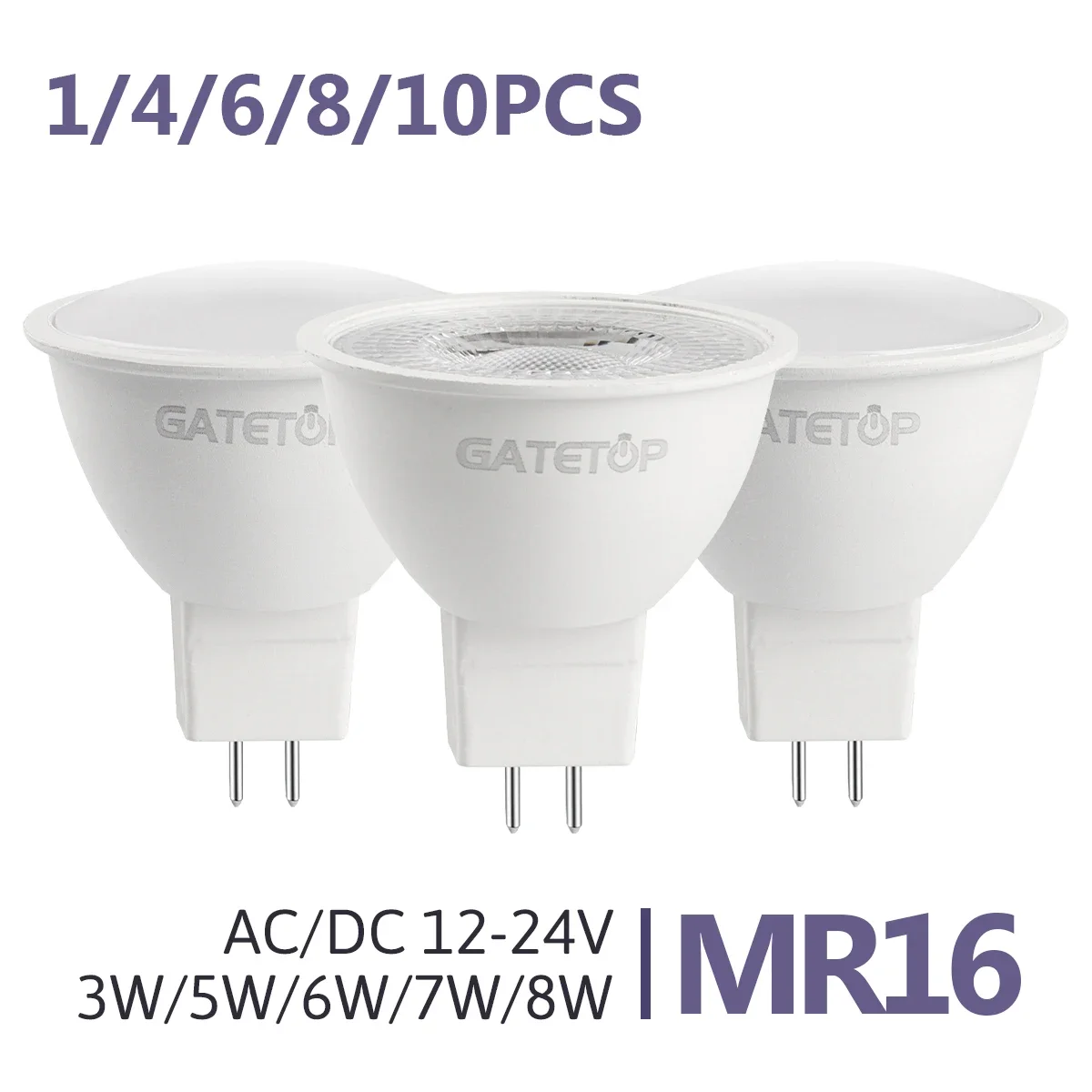 1-10pcs MR16 LED Spotlight Bulb GU5.3 Base 600lm 6W AC DC 12V 24V Bombillas Spot Light Replace 30W 50W Halogen Lamp Living Room
