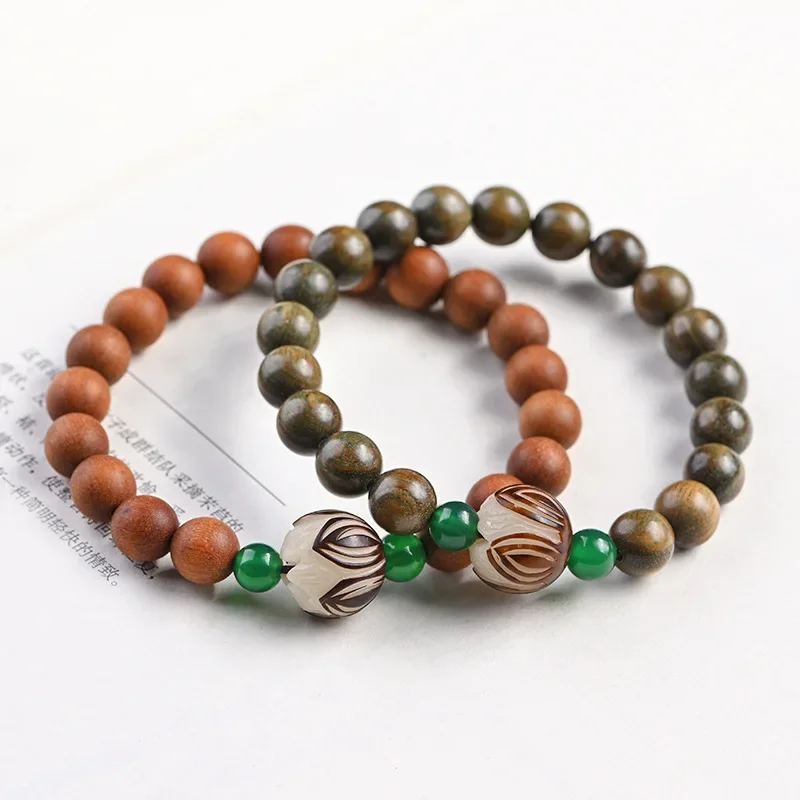 

Green sandalwood handstring, bodhi, lotus flower, hand cliff, cypress, black sandalwood, artistic and retro ethnic style