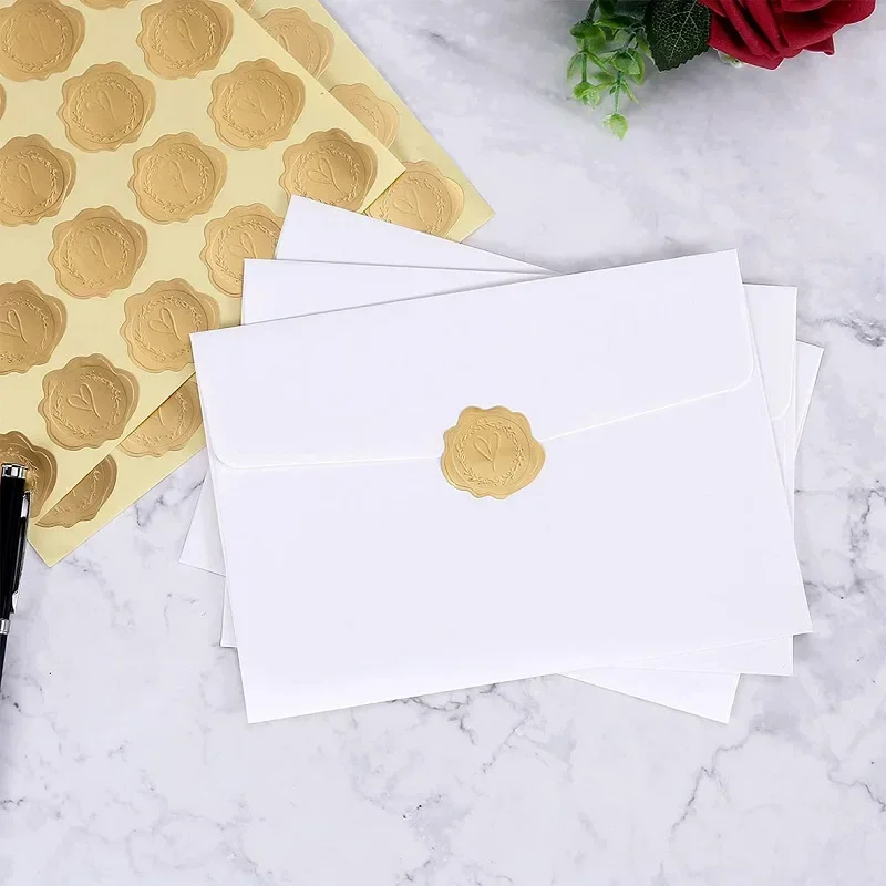 100/200pcs Gold Embossed Heart Sticker Envelope Gift Wrap Self-Adhesive Seal Stickers Sticker For Wedding Party Invitation Decor