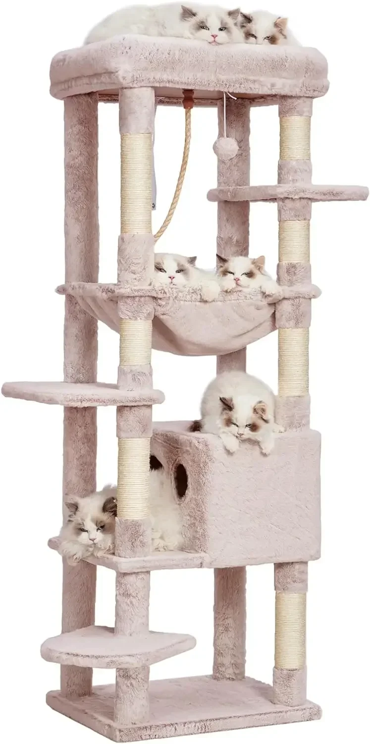 Cat Tree for Large Cats 60 inches XXL Cat Tower for Indoor Cats,Multi-Level Cat Furniture for Cats with Big Padded Plush Perch