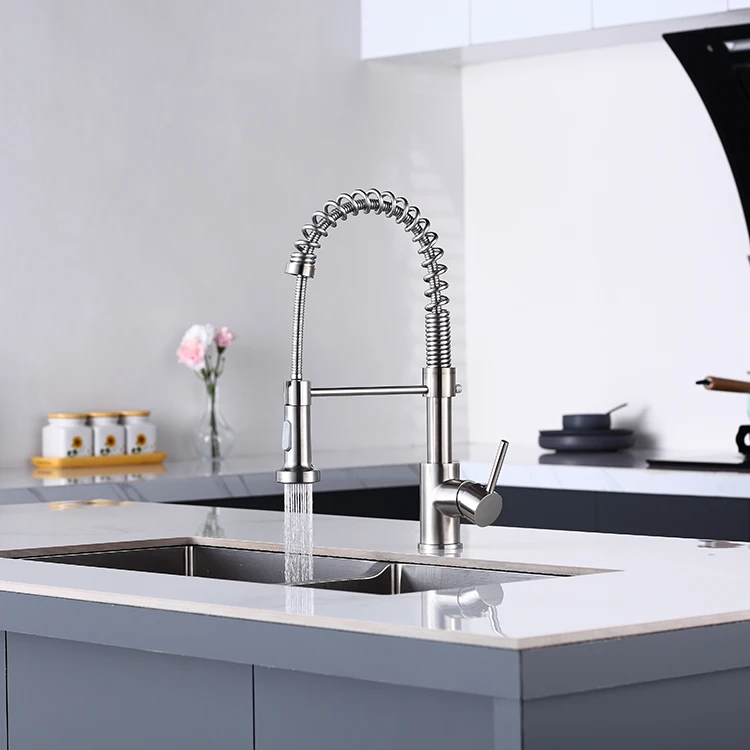 Faucet manufacturing kitchen water sink mixer faucet single handle pull down sprayer spring kitchen faucet