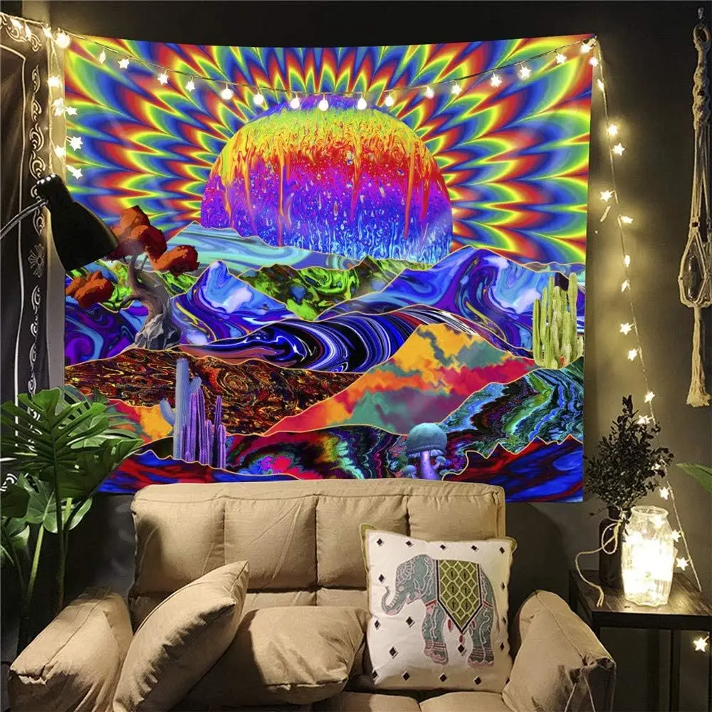 Bedroom sun tapestry T psychedelic mountain colored tapestry ceiling tapestry can be used for decorating girls' bedrooms