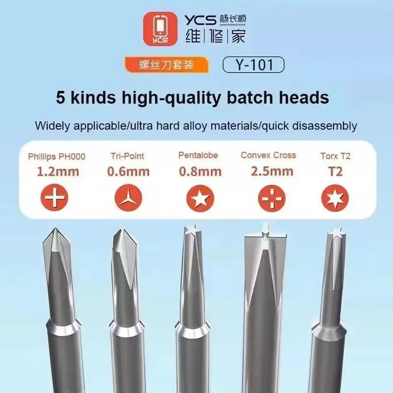 YCS 5-in-1 Strong Magnetic Screwdriver, Non-Slip Handle, Special Hard Alloy Material, Wear-Resistant and Low-Friction Bearing