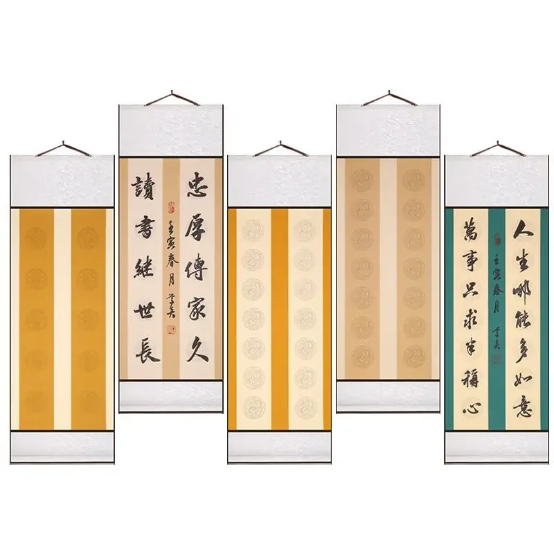 Double Raw Couplet Blank Scroll Batik Printing Half Ripe Rice Paper Hanging Scroll Painting Calligraphy Brush Poetry Work Scroll