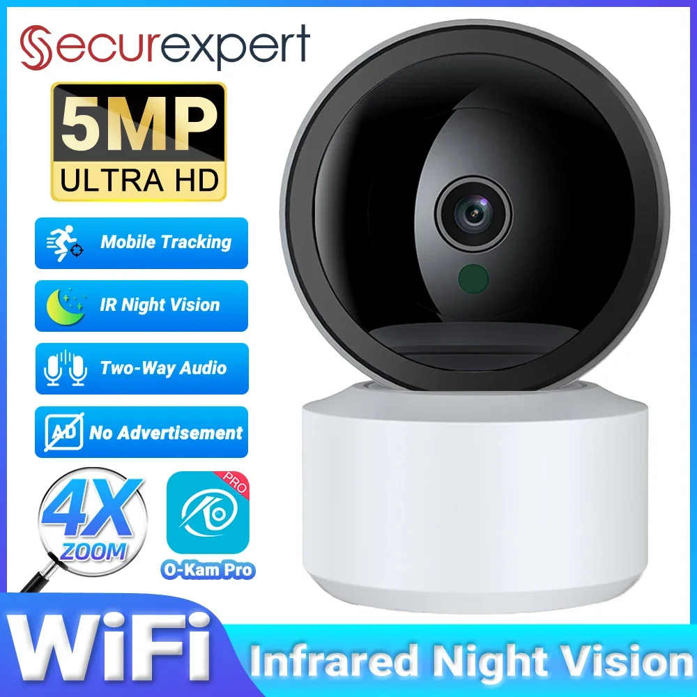 

5-мегапиксельная HD Wi-Fi радионяня, домашняя камера безопасности с отслеживанием движения, ИК-ночным видением, двусторонней аудиосвязью, оповещением о реальном времени, приложением O-Kam