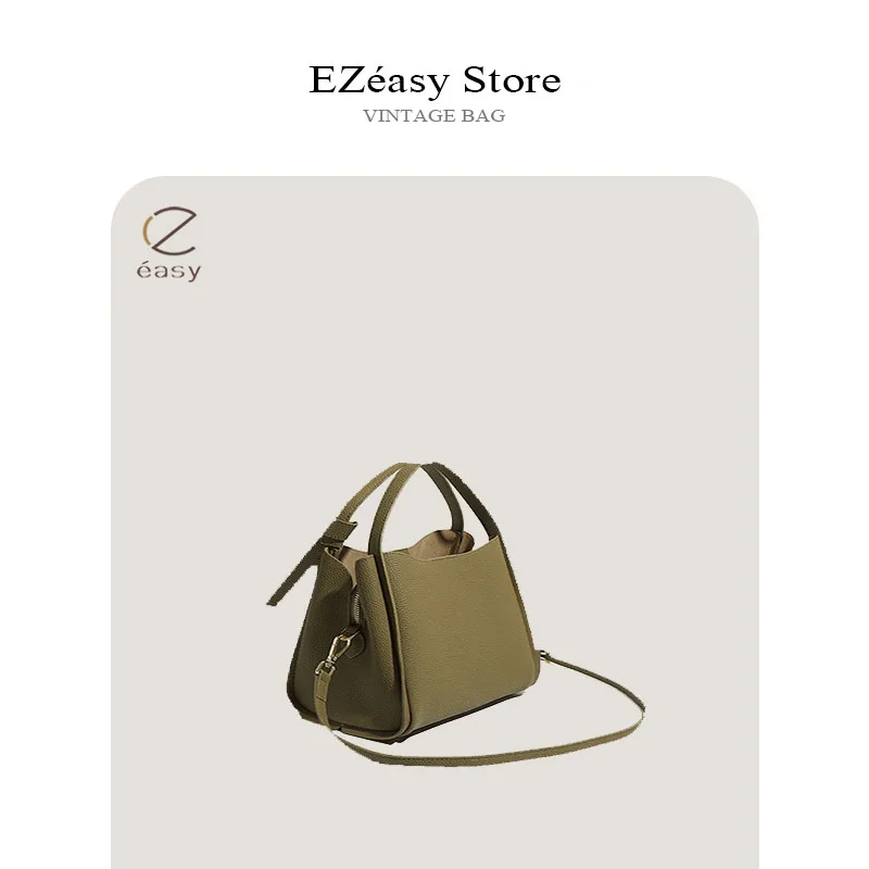 EZeasy Light Luxury Niche Designer Bags for Women Genuine Leather Simple Portable Bucket Bag Cowhide Shoulder Bag Crossbody Bag