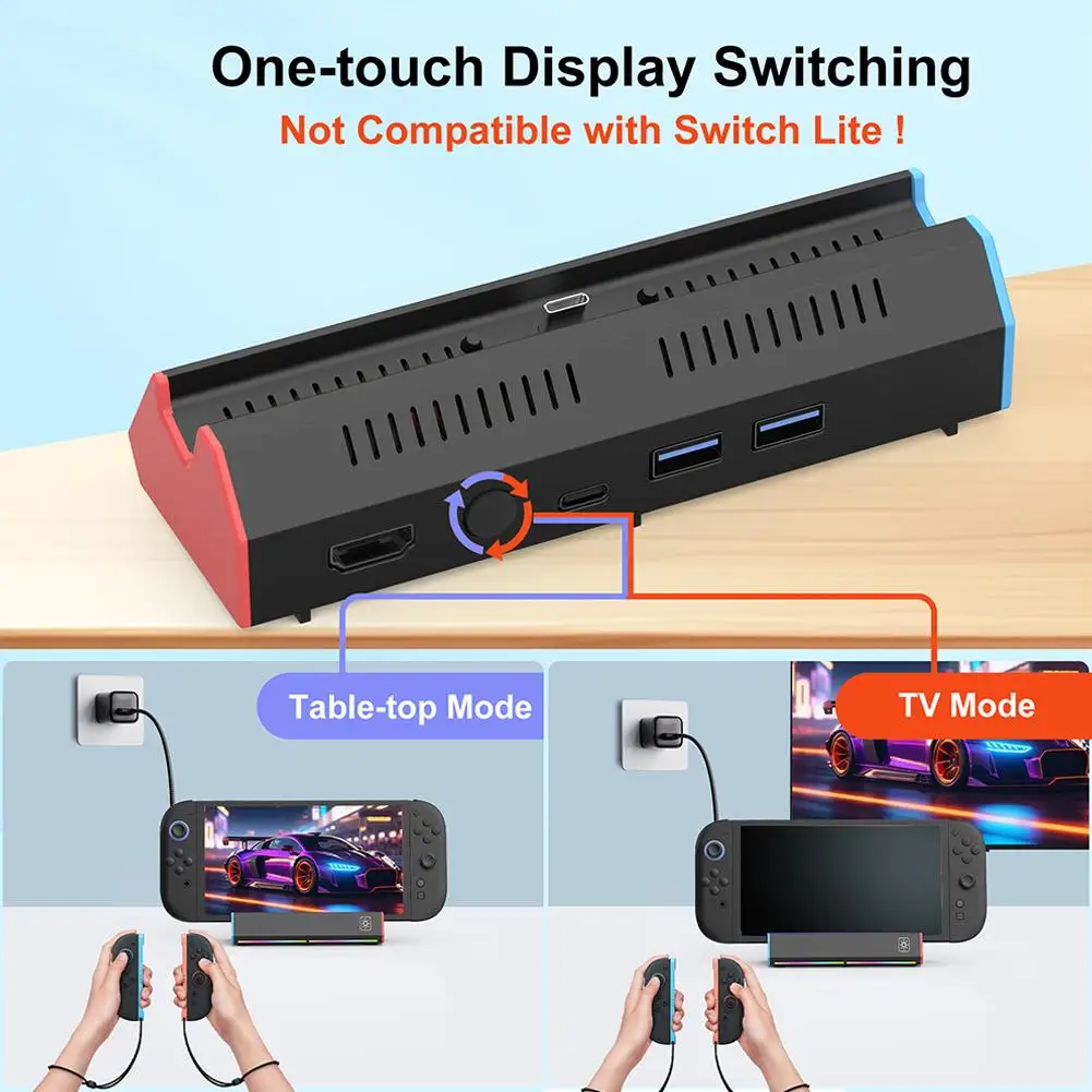محطة إرساء لجهاز نينتندو سويتش 2/OLED - قاعدة توصيل محمولة مع منافذ HDMI وUSB وType-C وقاعدة بديلة لحامل الشحن