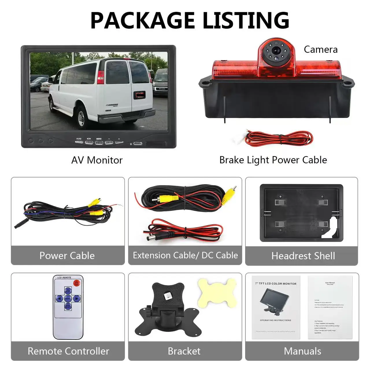 Hd car brake lights Rear view reverse camera Chevrolet GM Express optional 7-inch reverse monitor