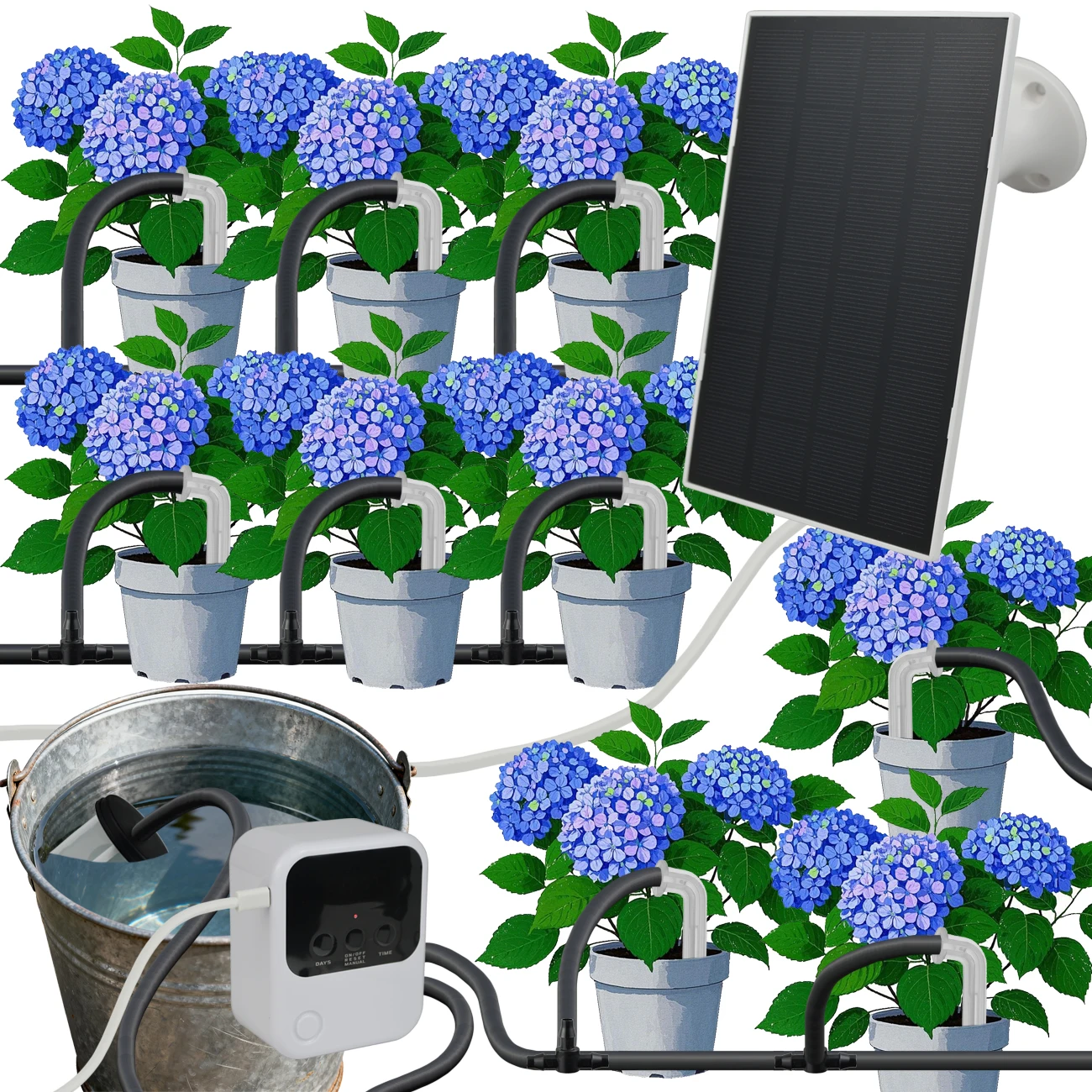 Solar Energy Garden Drip Irrigation Kit Intelligent Automatic Watering Device Pump Controller Timer System for Bonsai Pot Plants