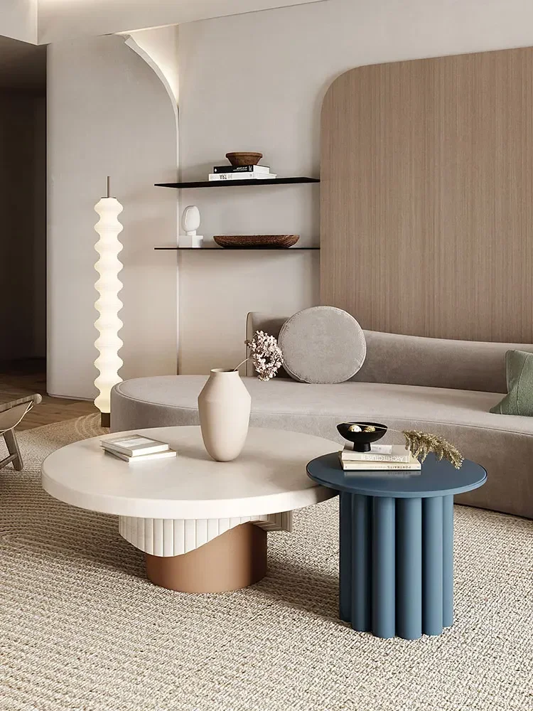 

Nordic designer wanghong ins personalized creative solid wood round tea table light luxury modern living room tea table quiet wi
