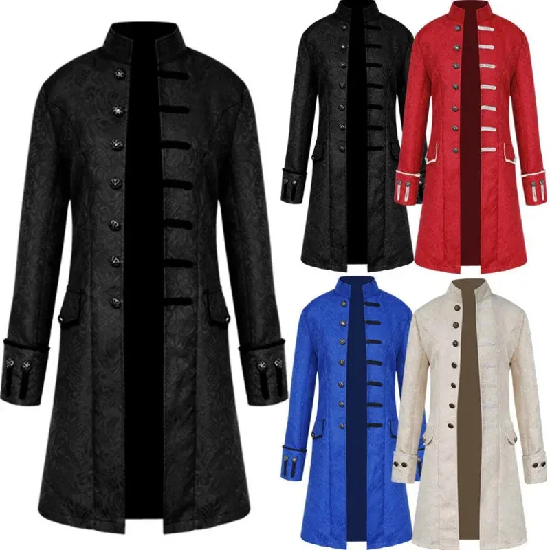 Giacca Steampunk medievale da uomo Costume cosplay Cappotto di velluto a coste Ricamo Blazer da gentiluomo Giacca invernale Costumi gotici di Halloween