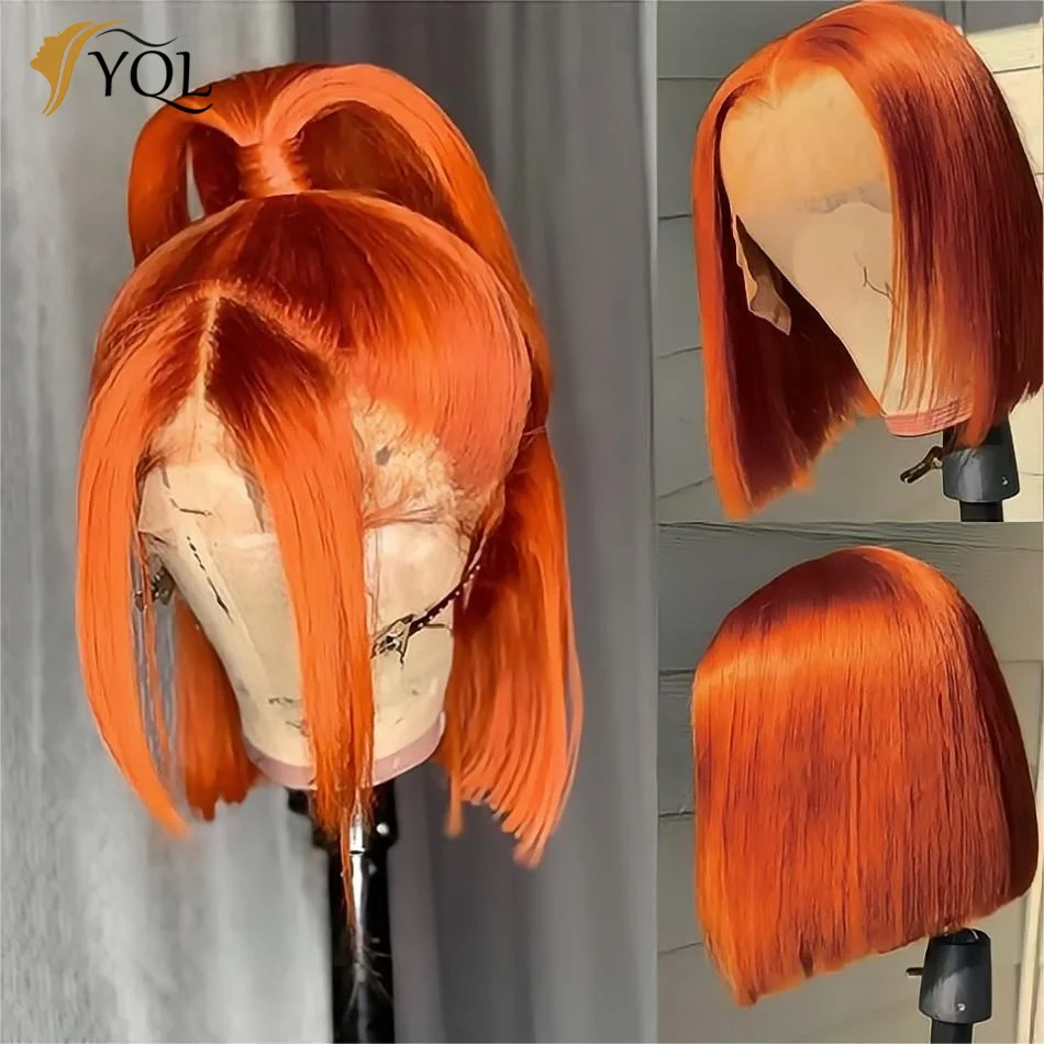 Gember Korte Bob Lace Front Pruiken 100% Menselijk Haar Pruiken Bob Lace Pruiken Voor Vrouwen Blonde Oranje Rechte Peruaanse Haar Frontale Pruik