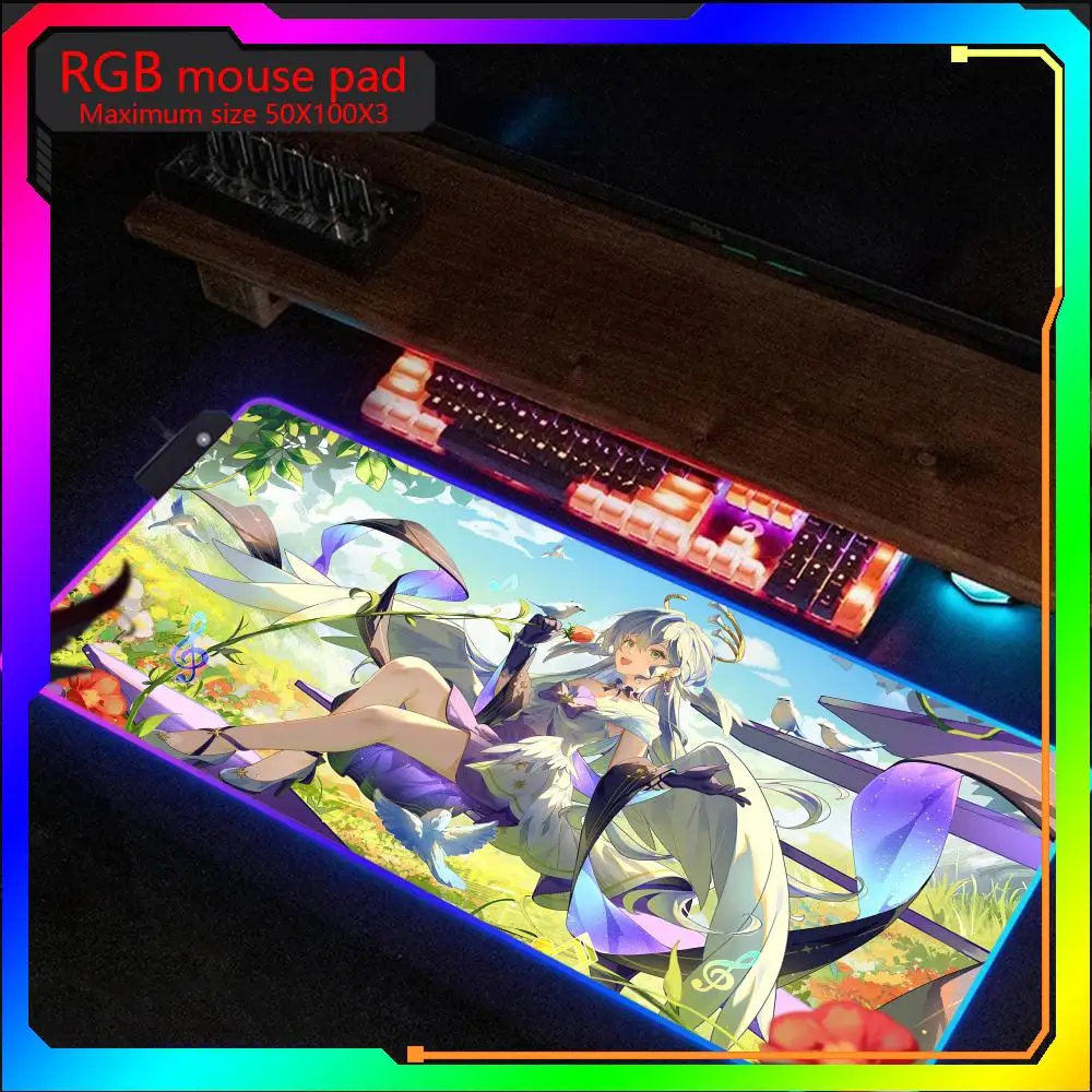 Honkai Star Rail Robin RGB Mouse Pad, Grande Gaming Mousepad, LED, Borracha, Tapete de mesa, Laptop, Desktop Game Pad, Tamanho máximo 50x100