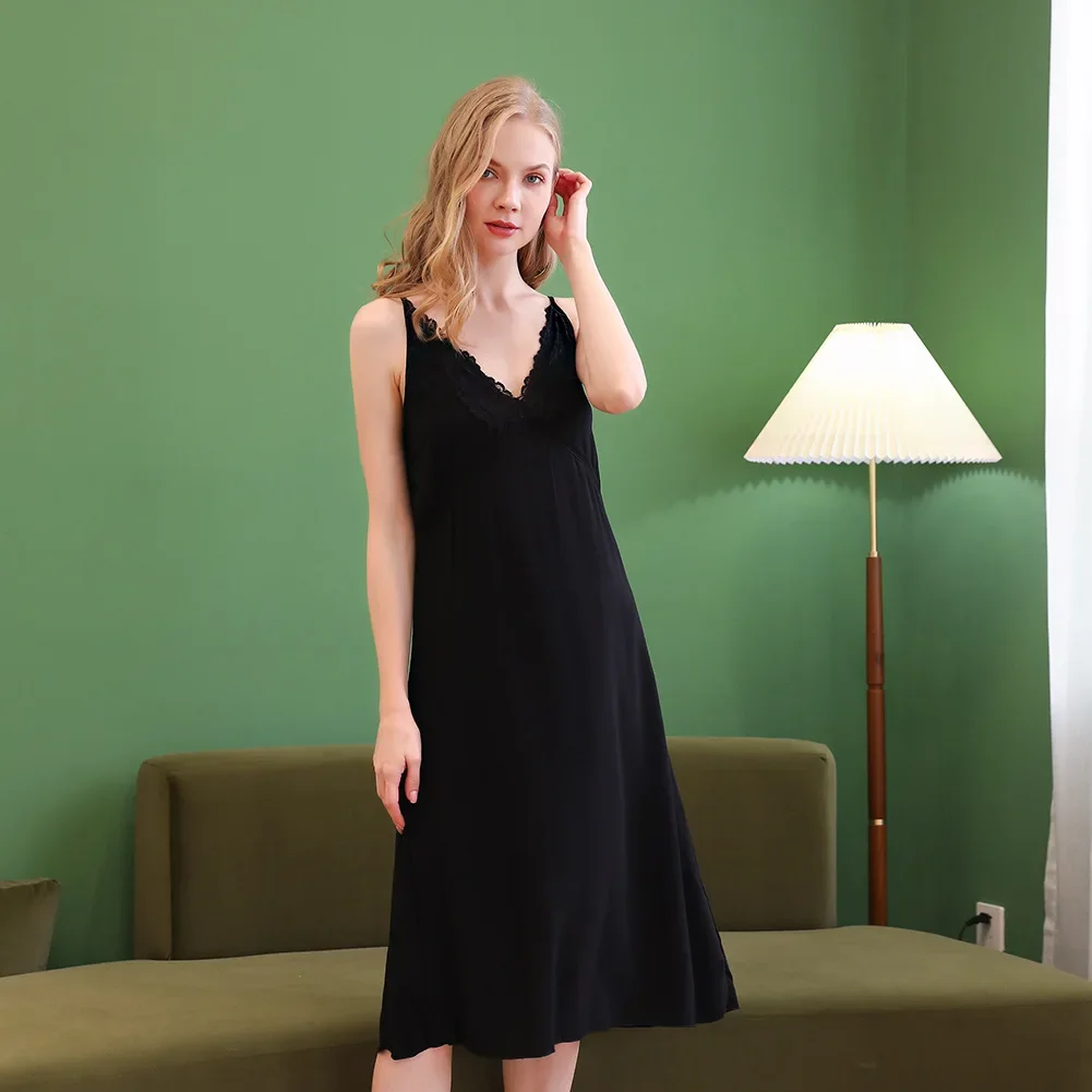 جديد بلا أكمام ملابس النوم القطن فستان النوم مثير المرأة فستان النوم ثوب النوم غير رسمي الدانتيل تقليم ملابس نوم فضفاضة المنزل روب للنوم #5