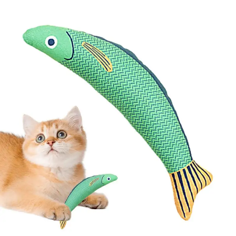 Cat Teething Toys Indoor Catnip Saury Fish Plush Biting Toy 8.27x3.15inch Cat Kicking Toys Interactive Catnip Crinkle Toys For